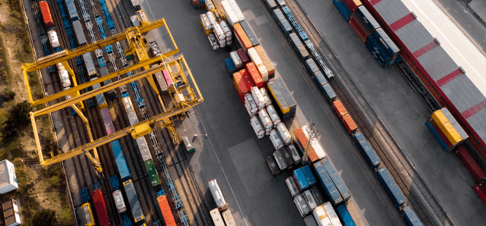 Containers and railways from bird's eye view